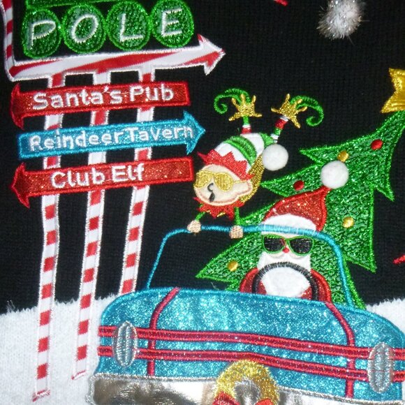 Holiday Time Women’s Ugly Christmas Sweater Santa Bling Elf Bar Pubs Size Large - Picture 2 of 5